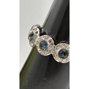 Swarovski Signed Blue Crystal Halo Eternity Band Ring Silver Tone Size 5